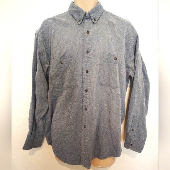 Vintage Eddie Bauer Men's Blue Button-Up Shirt 100% Cotton - Picture 1 of 5